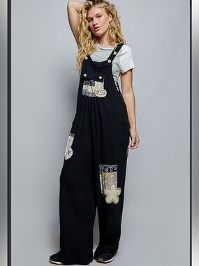 146 ❤️POL black patchwork overalls